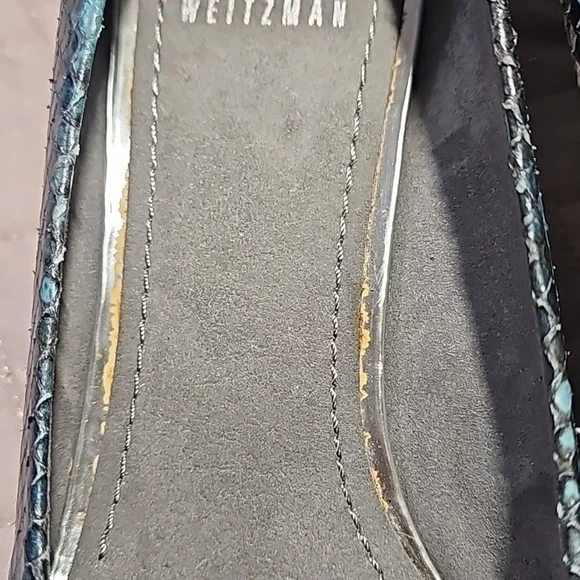 Stuart Weitzman Navy Blue Snakeskin Print Pointed Toe Kitten Heel Size 7.5 - Picture 12 of 16